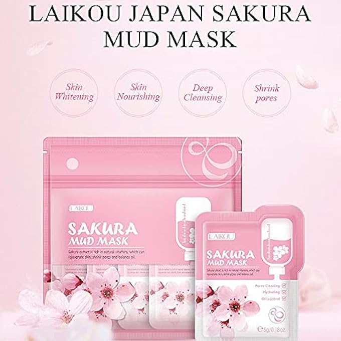 BEUKING 7 PCS SAKURA FACE MUD PORTABLE FACE MASK CLAY CLEAN PORE SKIN IMPROVE FACIAL BLEMISHES MOISTURIZING OIL CONTROL DAY & NIGHT SKIN CARE (SAKURA MUD) - Image 3